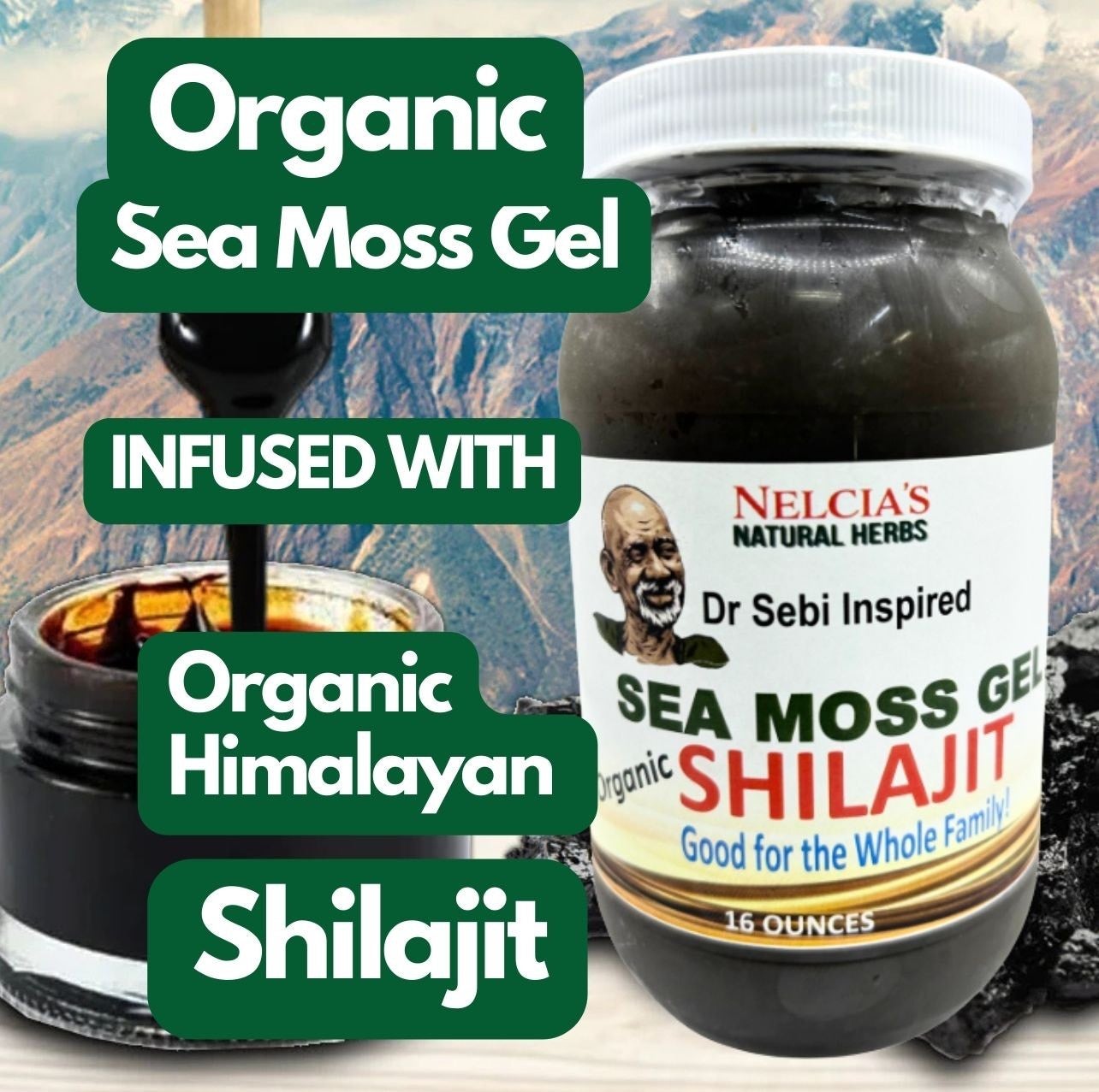 Shilajit Infused Sea Moss Gel from Nelcia's Natural Herbs (16oz