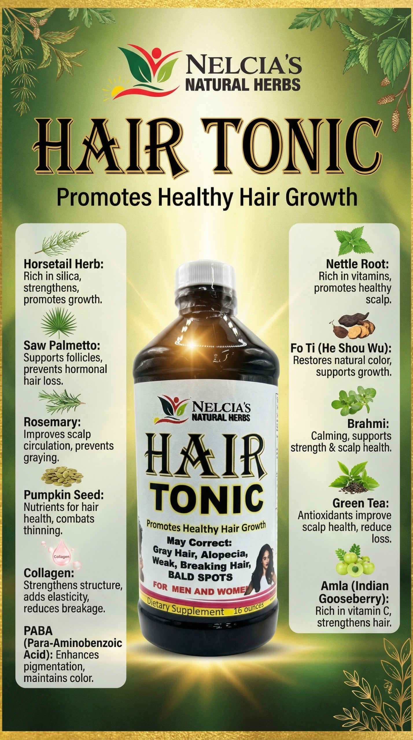 Hair Tonic Supplement - 16oz - Promotes Healthy Hair Growth